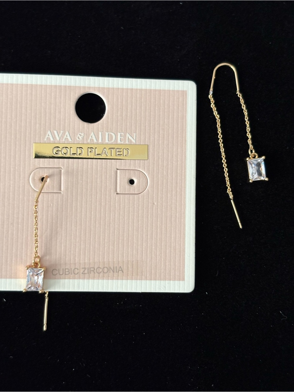 Ava & Aiden Gold-Plated Threader Earrings with Clear Rectangular CZ